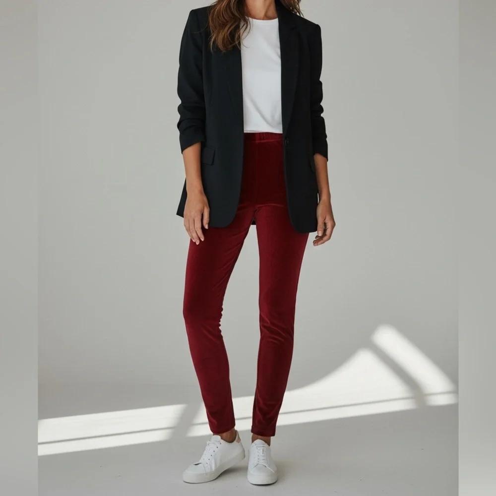 Extremely Soft Velour Ruby Red High Waist Stretch Leggings